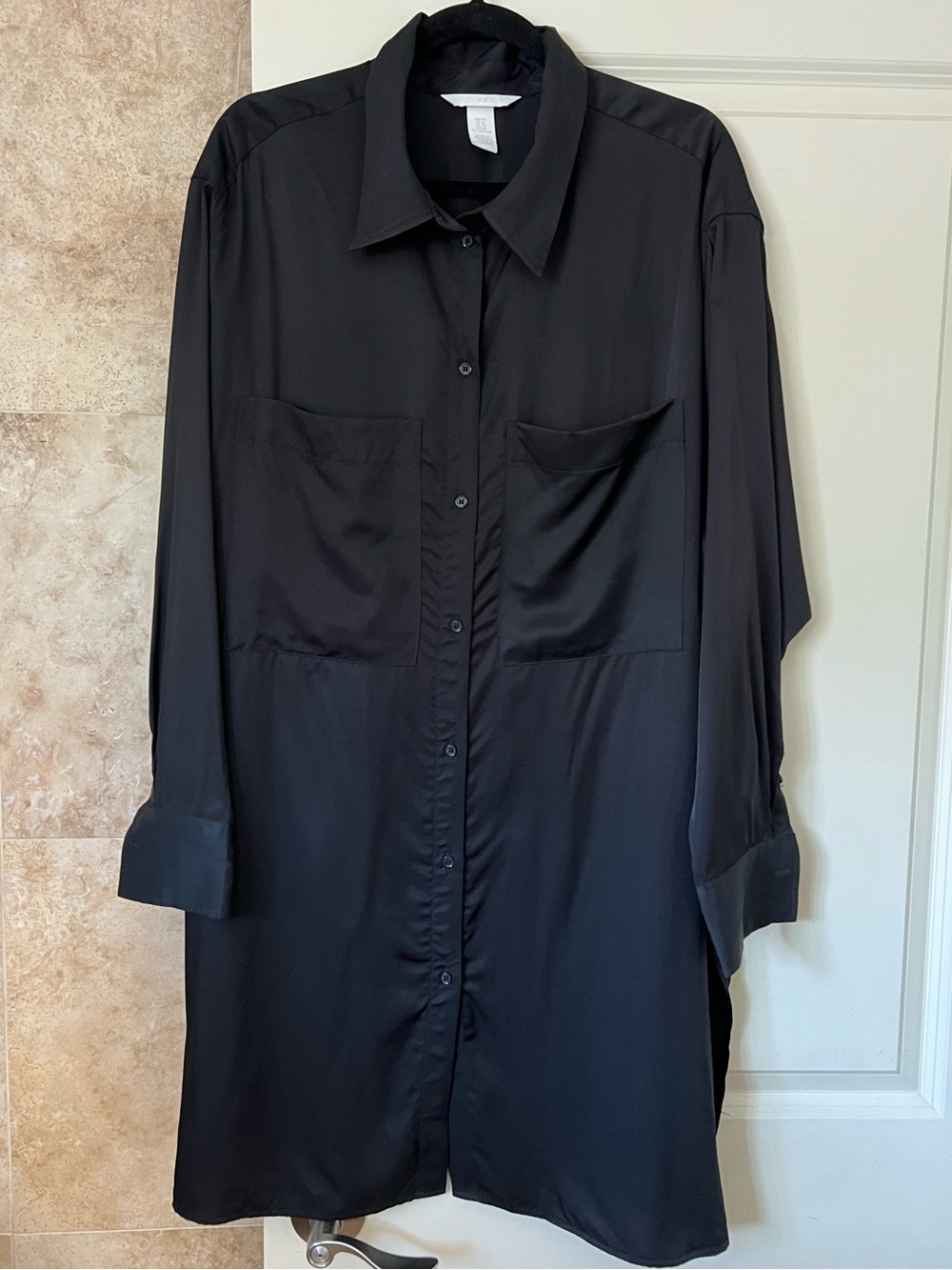 Black Button-Front Long Shirt Dress